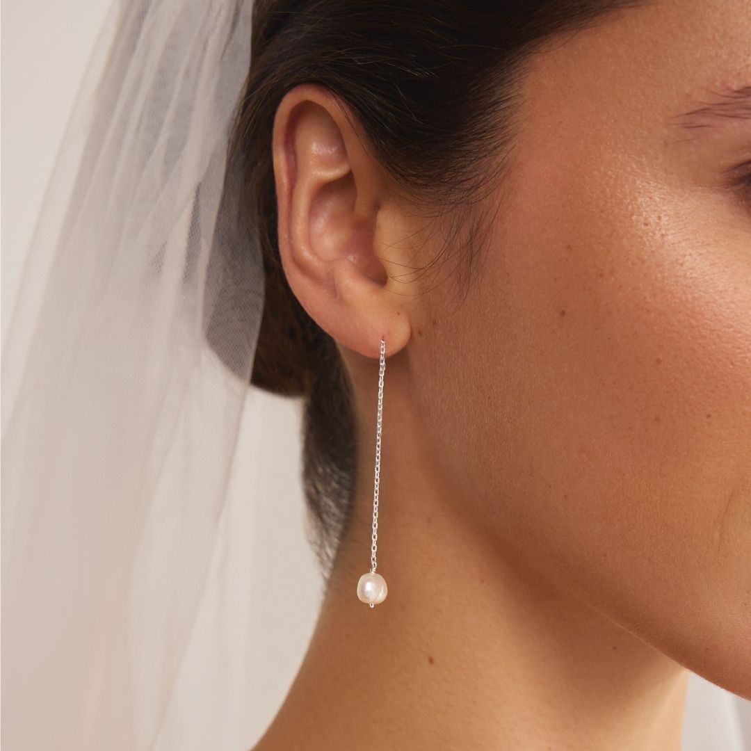 Silver-Tone Pearl-Style Ear Threader Earrings