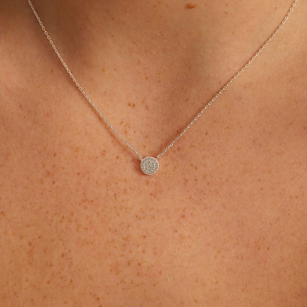 Silver-Tone Crystal-Style Cluster Circle Necklace