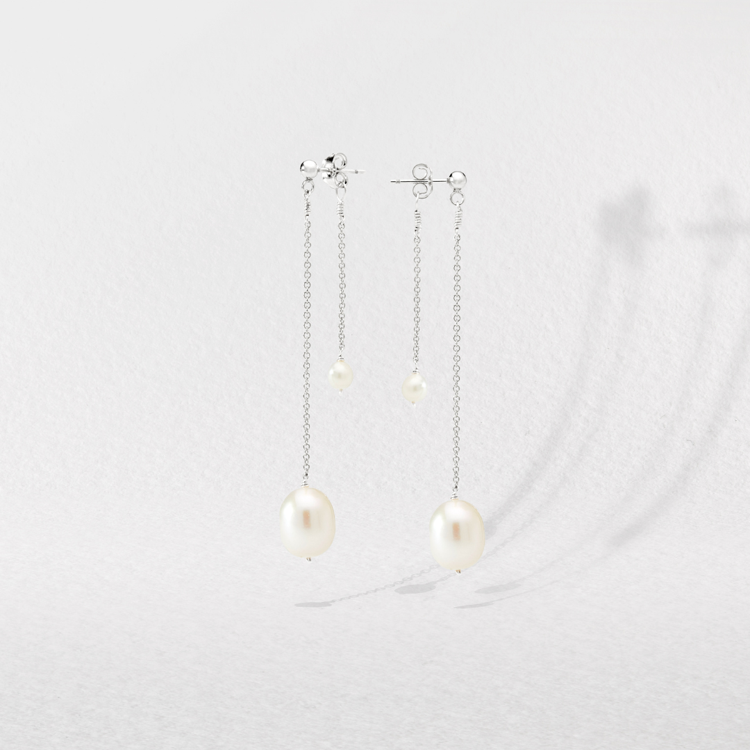 White Gold-Tone Layered Large and Small Pearl-Style Earrings