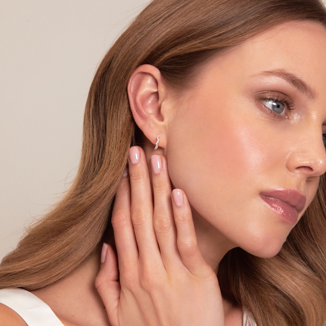 Gold-Tone Curved Crystal-Style Huggie Hoop Earrings