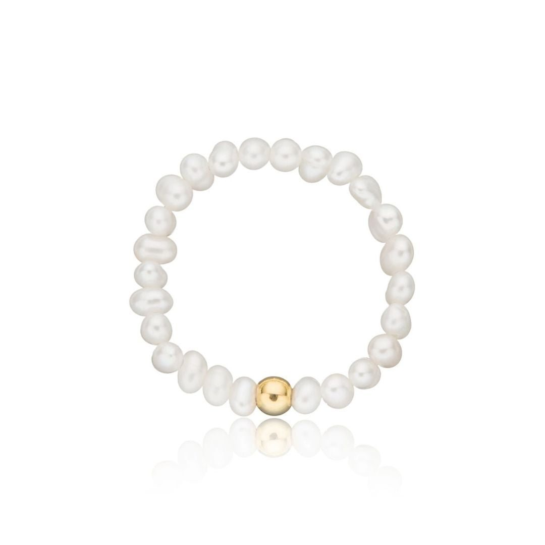 Gold-Tone Small Pearl-Style Beaded Ring