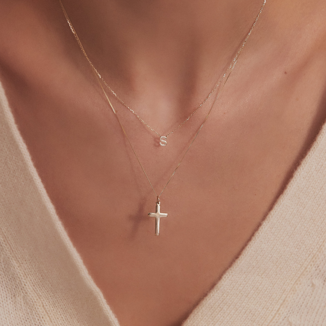 White Gold-Tone Cross Necklace