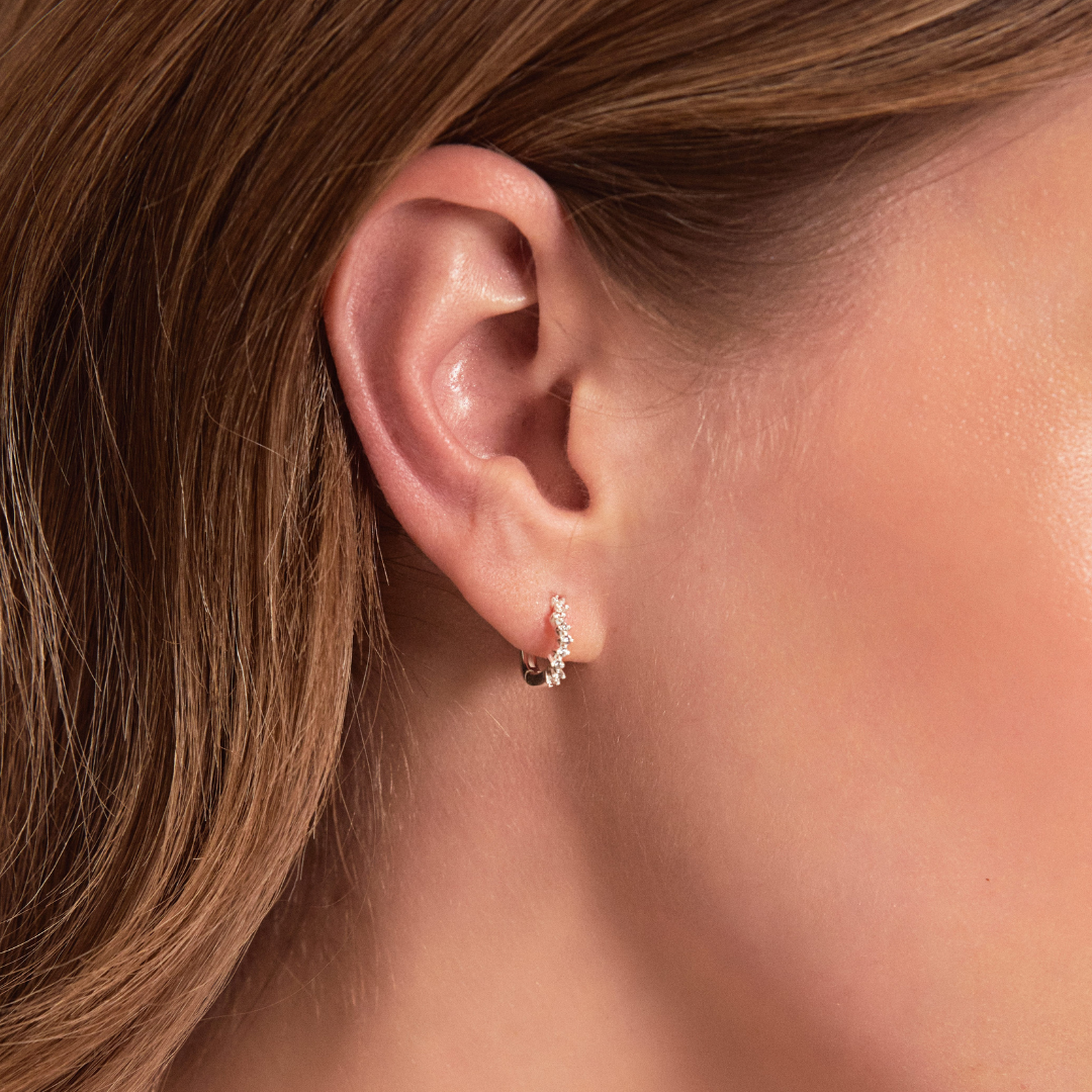 Silver-Tone Curved Crystal-Style Huggie Hoop Earrings