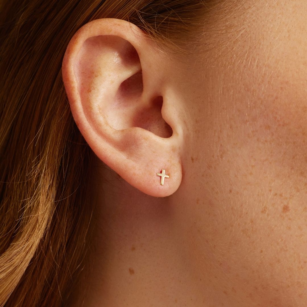 Gold-Tone Tiny Cross Stud Earrings