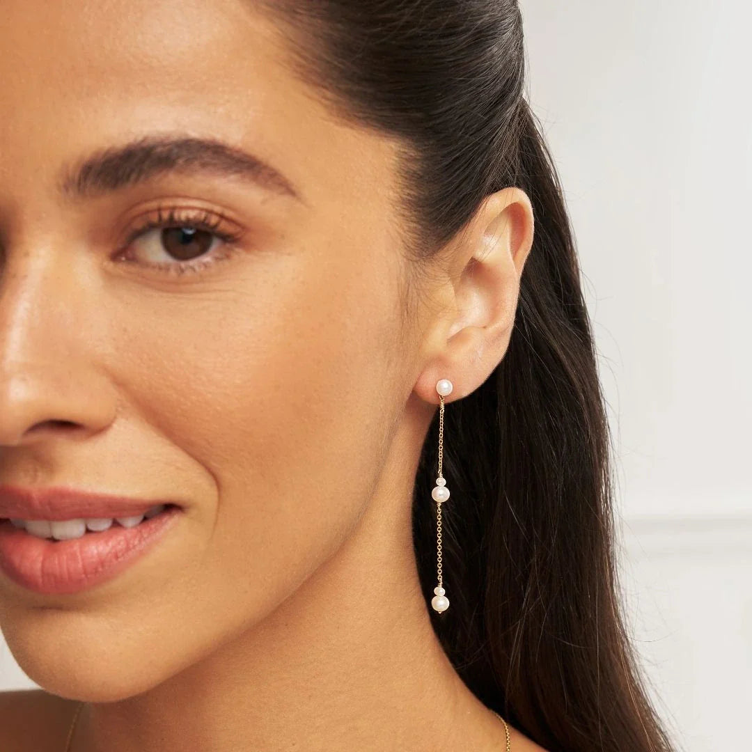 Gold-Tone Three Pearl-Style Drop Earring