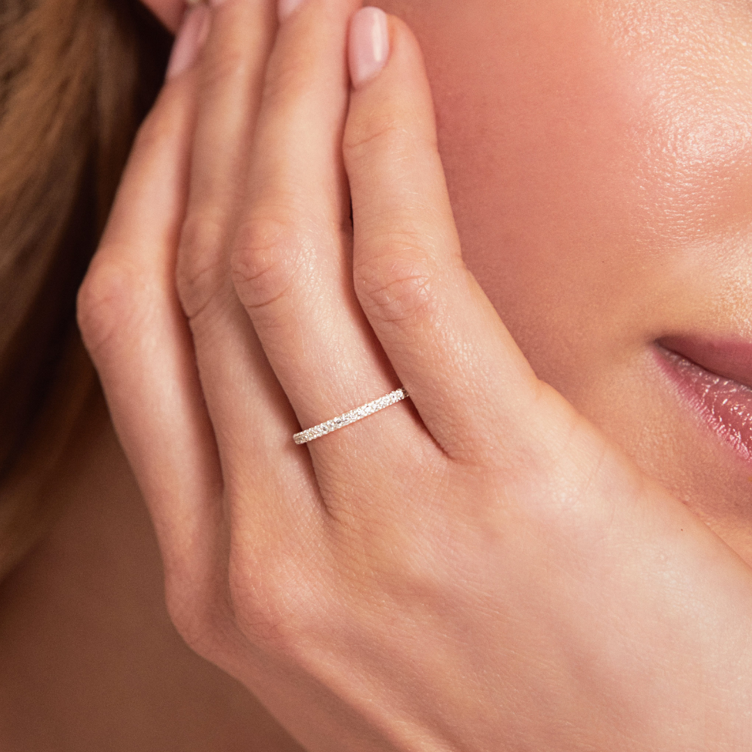 Silver-Tone Crystal-Style Half Eternity Ring