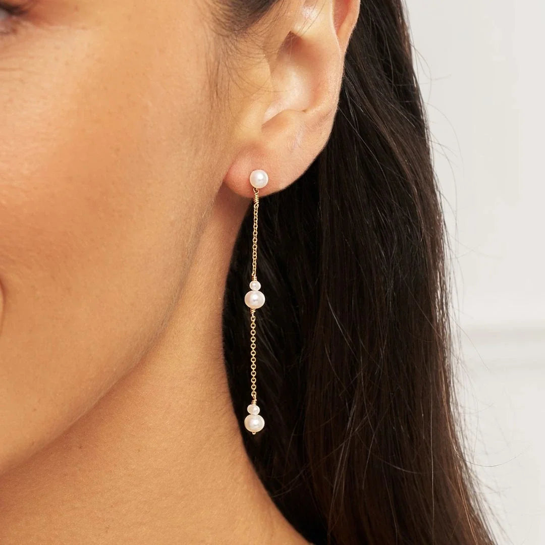 Gold-Tone Three Pearl-Style Drop Earring