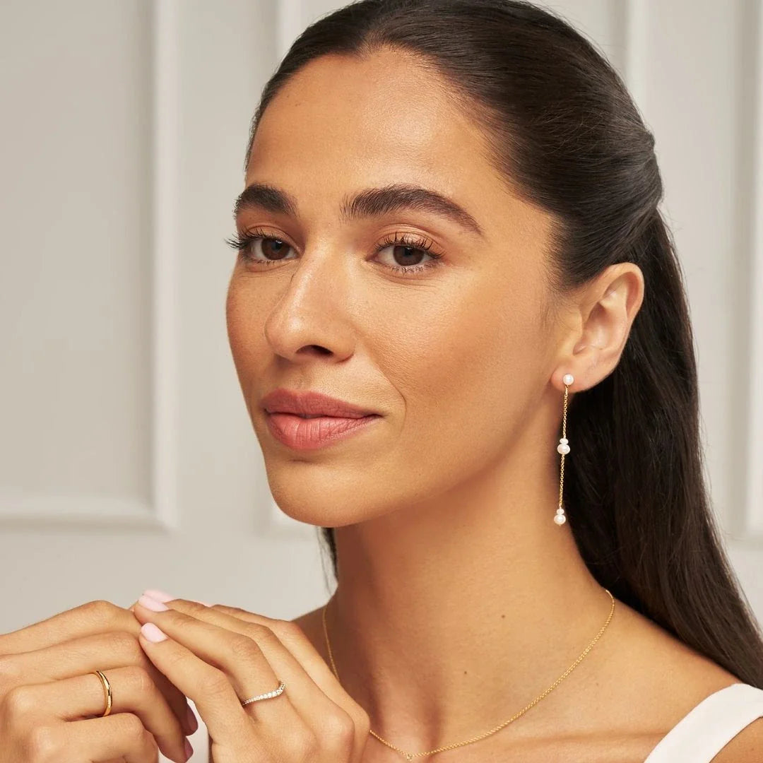 Gold-Tone Three Pearl-Style Drop Earring