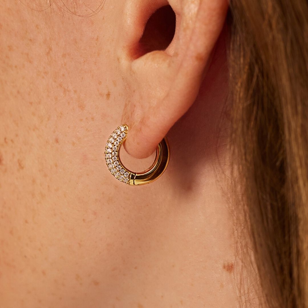 Gold-Tone Crystal-Style Chunky Cluster Hoop Earrings