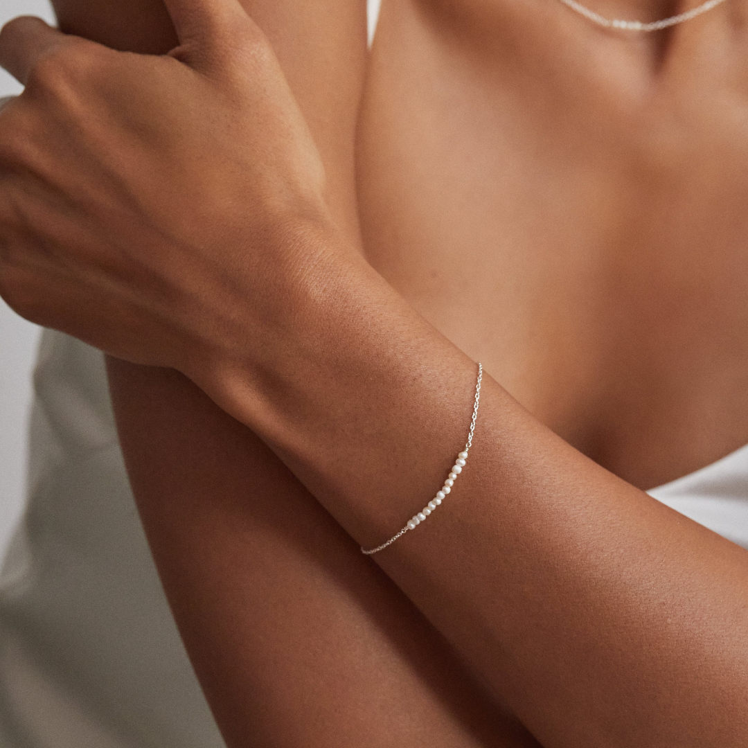 White Gold-Tone Small Pearl-Style Cluster Bracelet