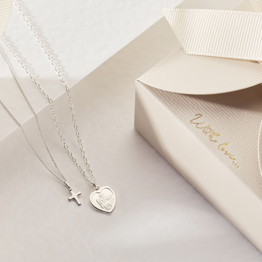 Silver-Tone Small Heart St. Christopher Necklace