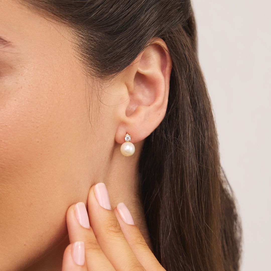 Gold-Tone Crystal-Style and Pearl-Style Stud Earrings