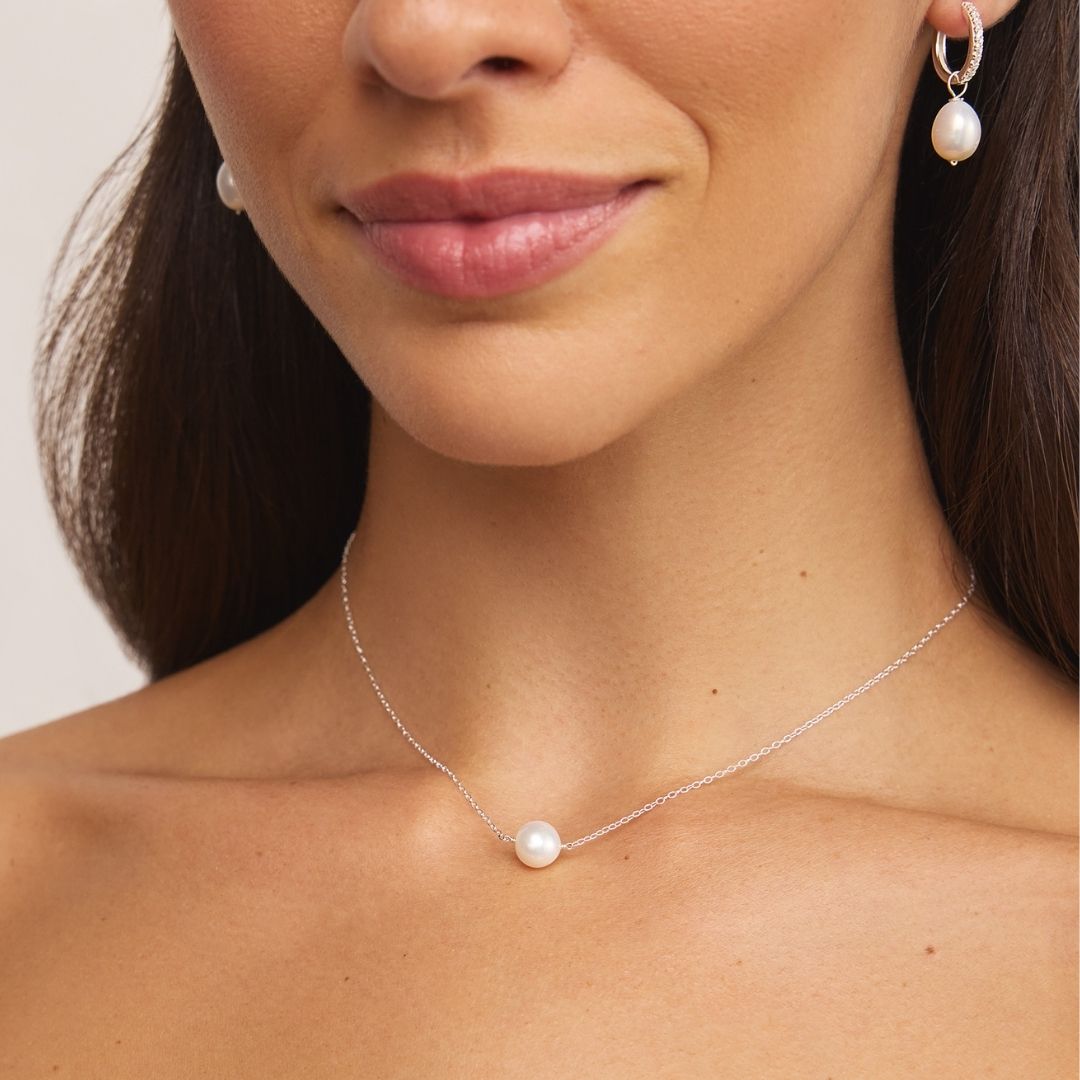 Silver-Tone Medium Single Pearl-Style Choker Necklace