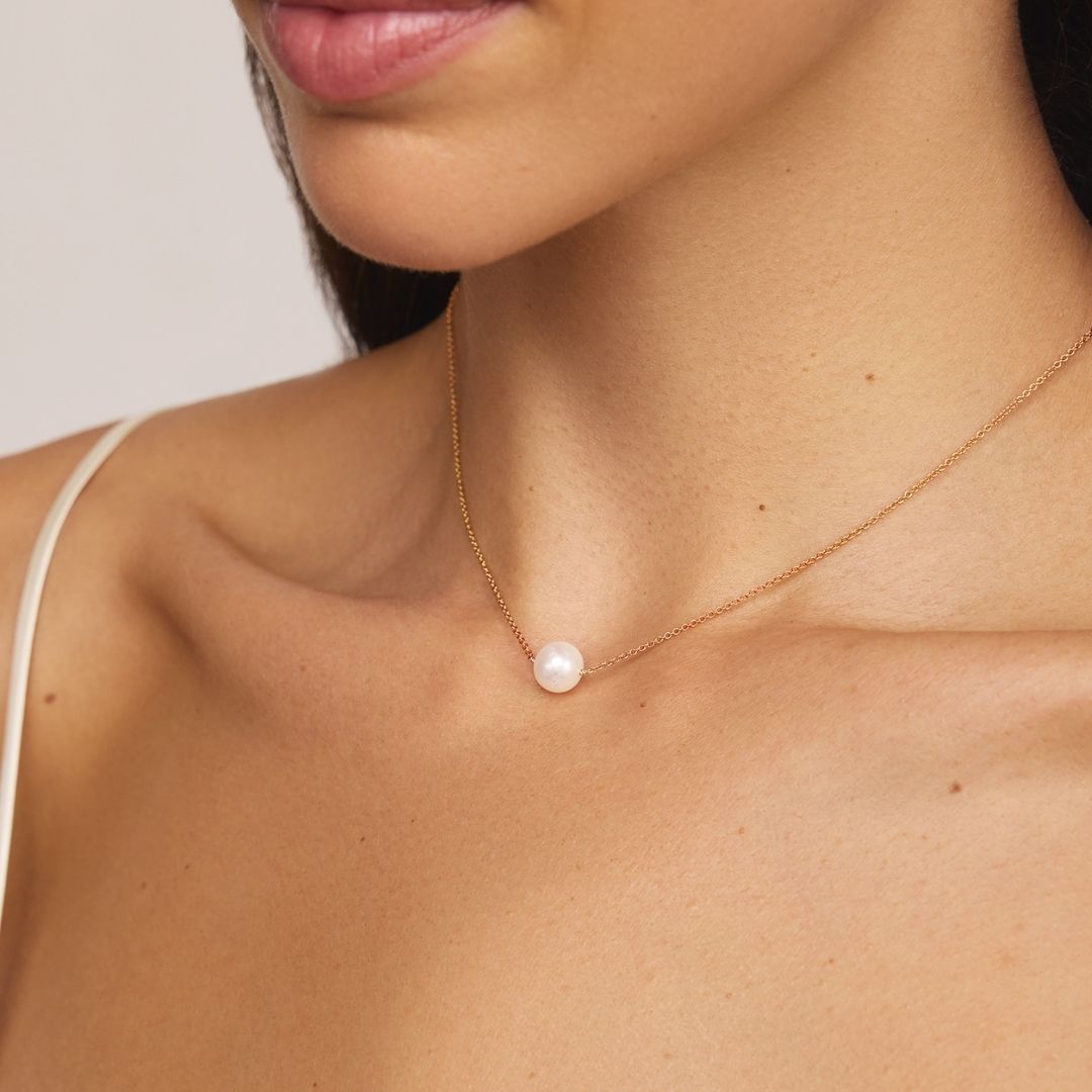 Rose Gold-Tone Medium Single Pearl-Style Choker Necklace