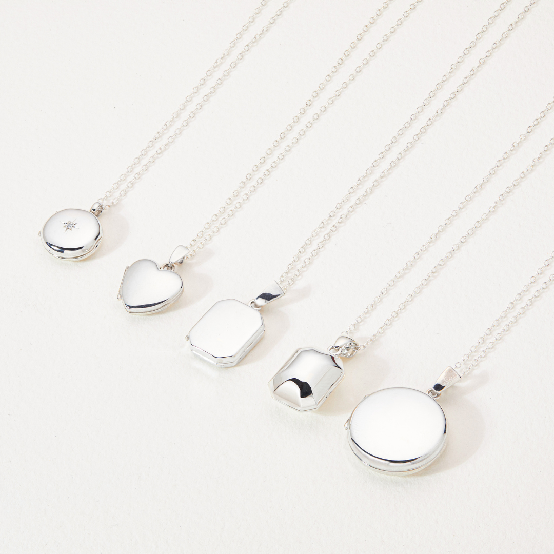 Silver-Tone Small Round Crystal-Style Locket Necklace