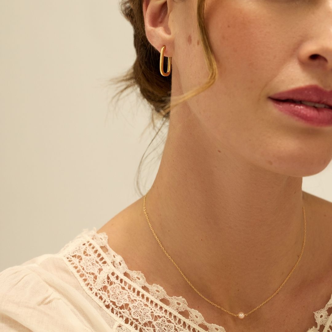 Gold-Tone Long Thin Rectangle Hoop Earrings