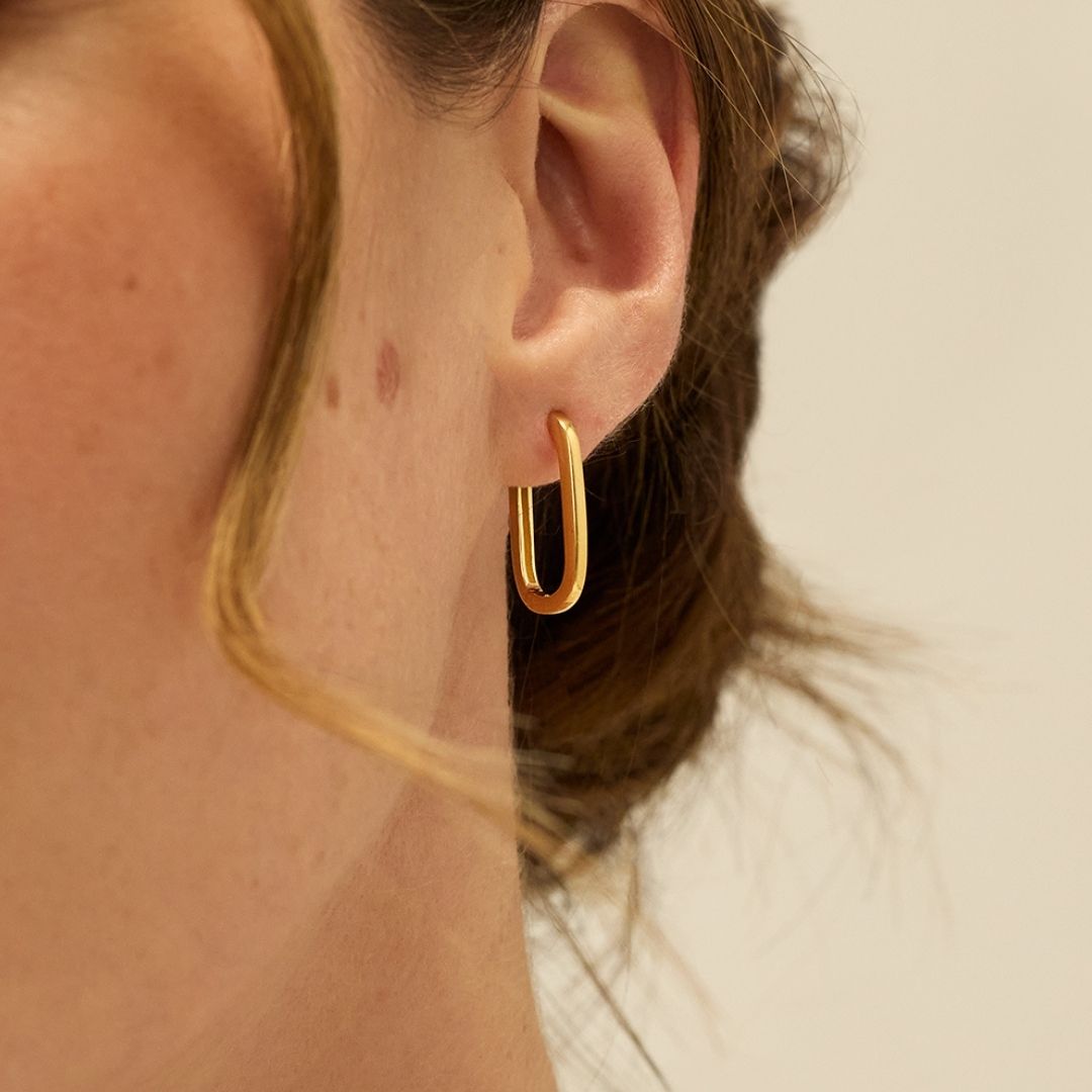 Gold-Tone Long Thin Rectangle Hoop Earrings