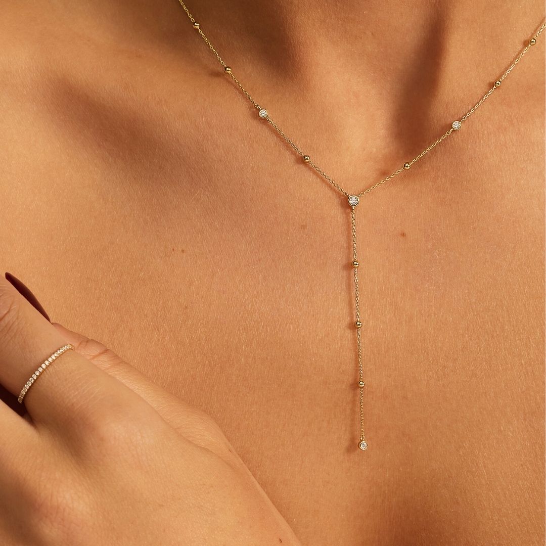 Gold-Tone Crystal-Style Satellite Lariat Necklace