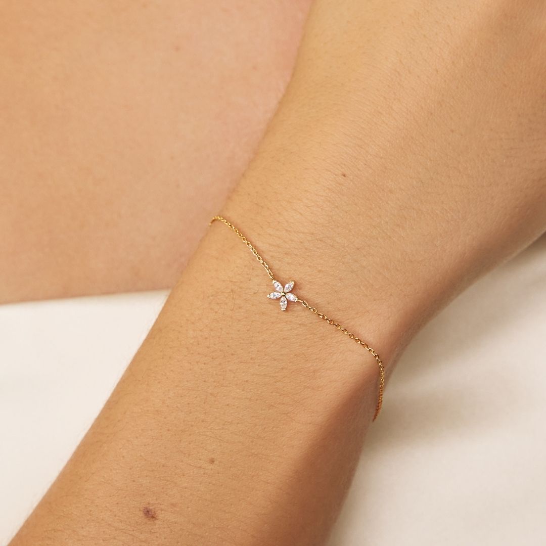 Gold-Tone Crystal-Style Flower Bracelet