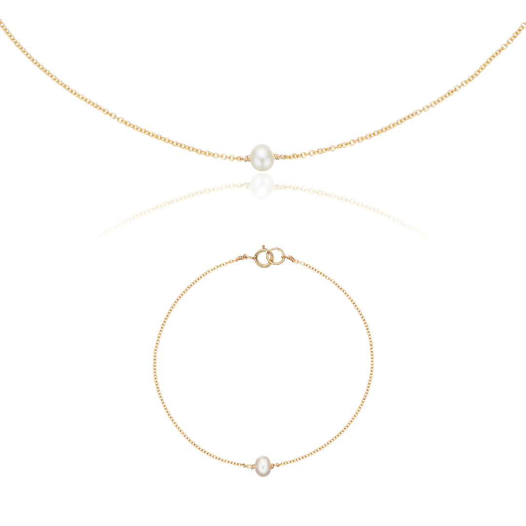 Gold-Tone Single Pearl-Style Choker and Bracelet Set