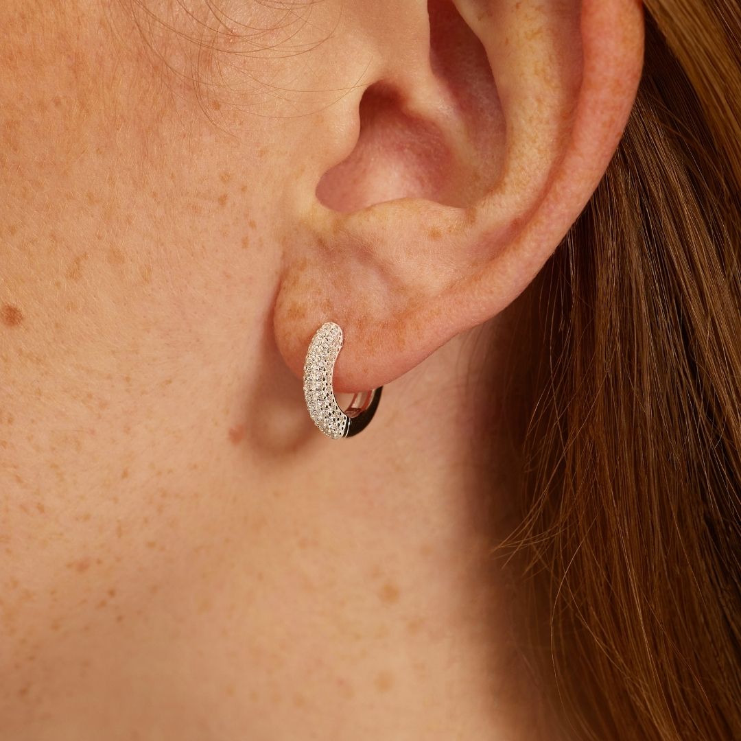 Silver-Tone Crystal-Style Chunky Cluster Hoop Earrings
