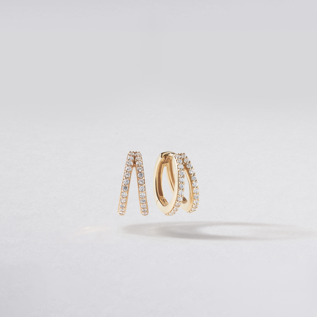 Silver-Tone Double Crystal-Style Huggie Hoop Earrings