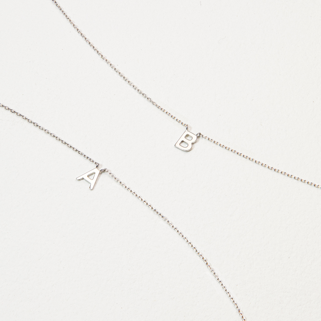 White Gold-Tone Mini Initial Letter Necklace