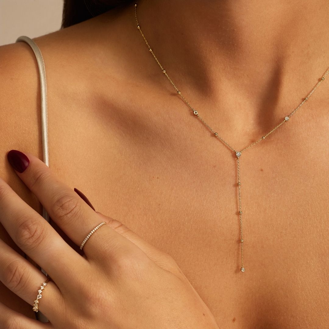 Silver-Tone Crystal-Style Satellite Lariat Necklace