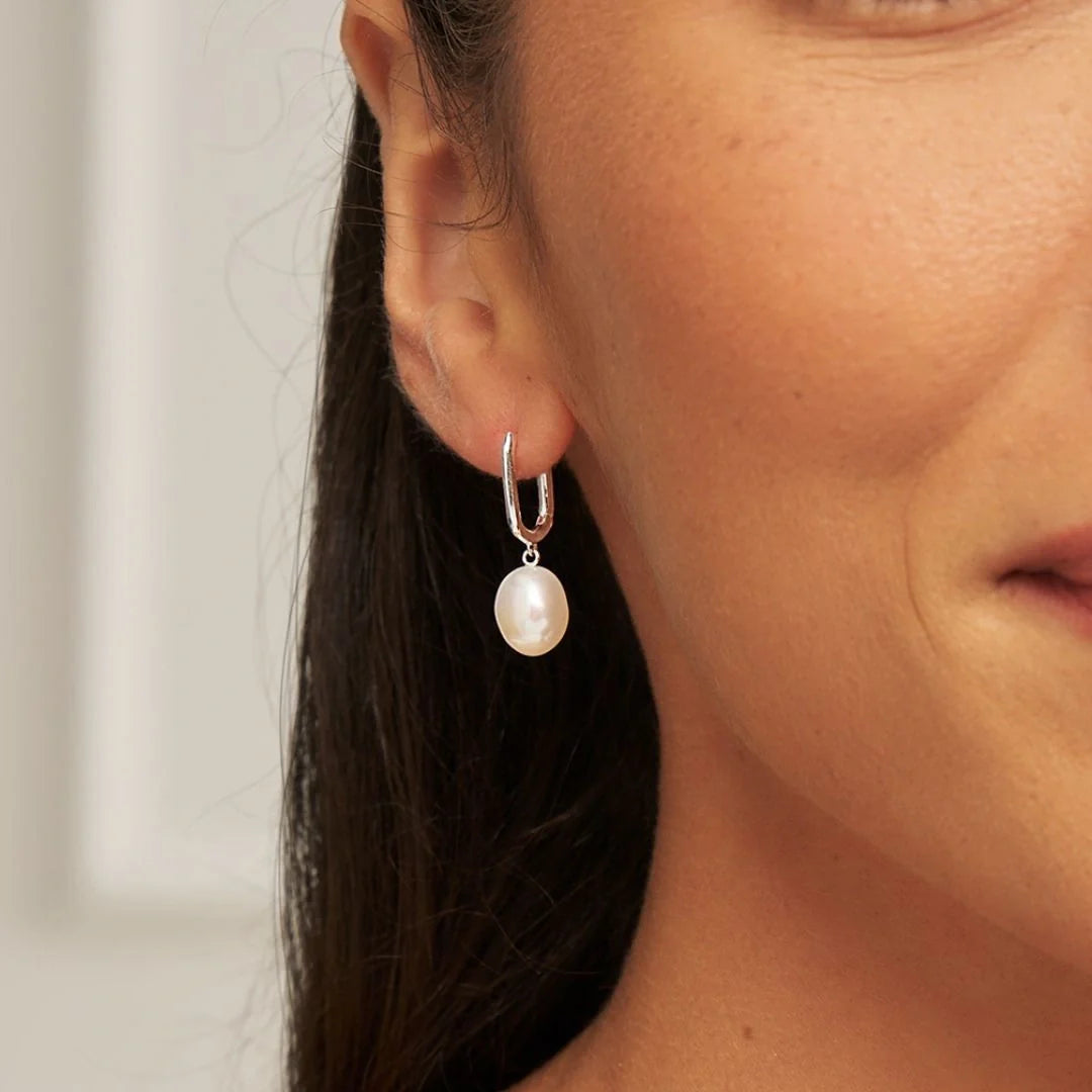 Silver-Tone Hoop Pearl-Style Drop Earrings