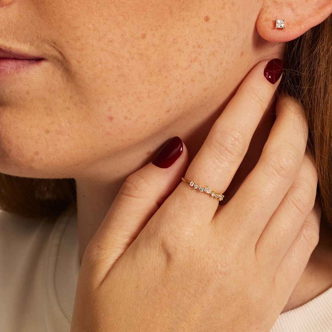 Gold-Tone Crystal-Style Mixed Cluster Ring