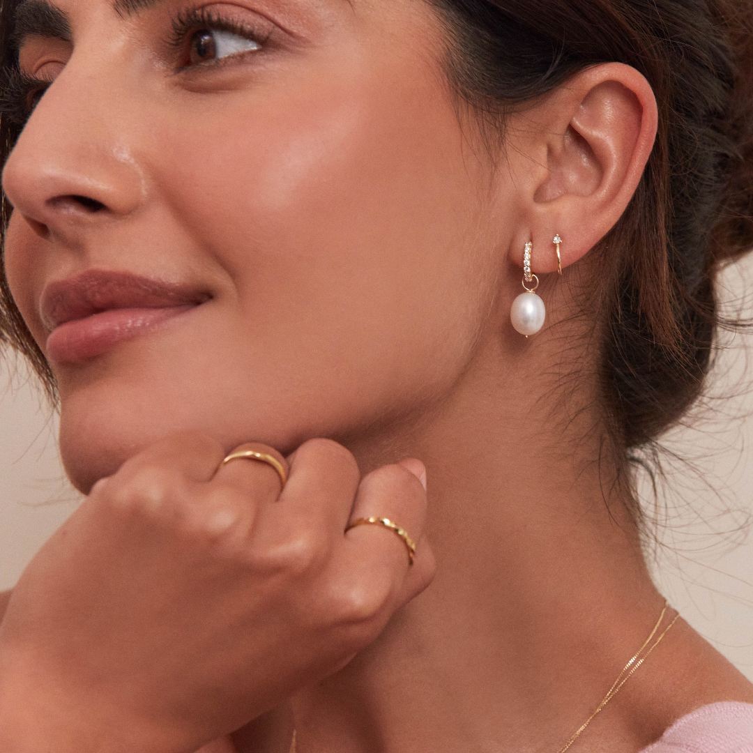 Gold-Tone Crystal-Style Lobe Hoop Stud Earrings