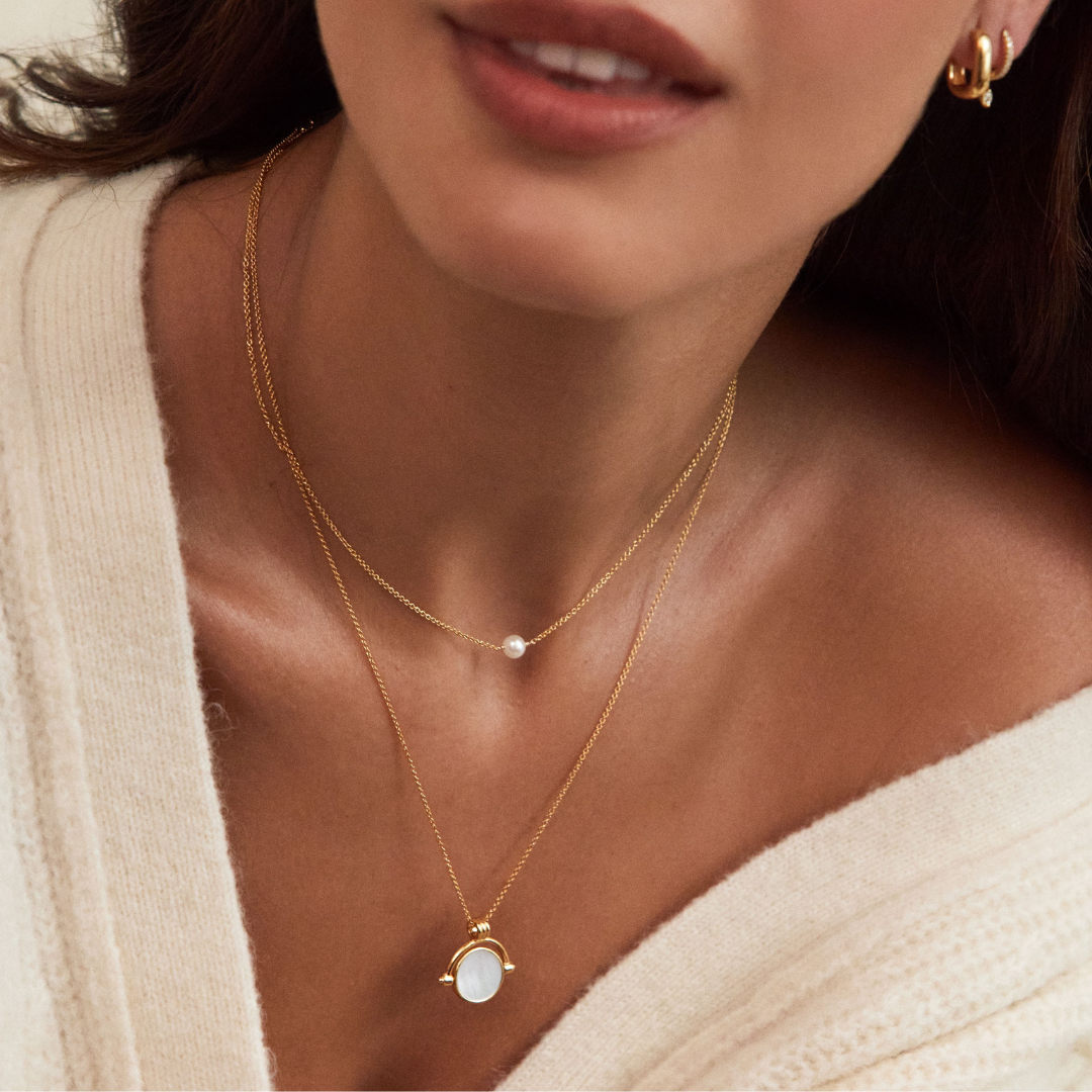 Gold Mother of Pearl Spinning Disc Necklace