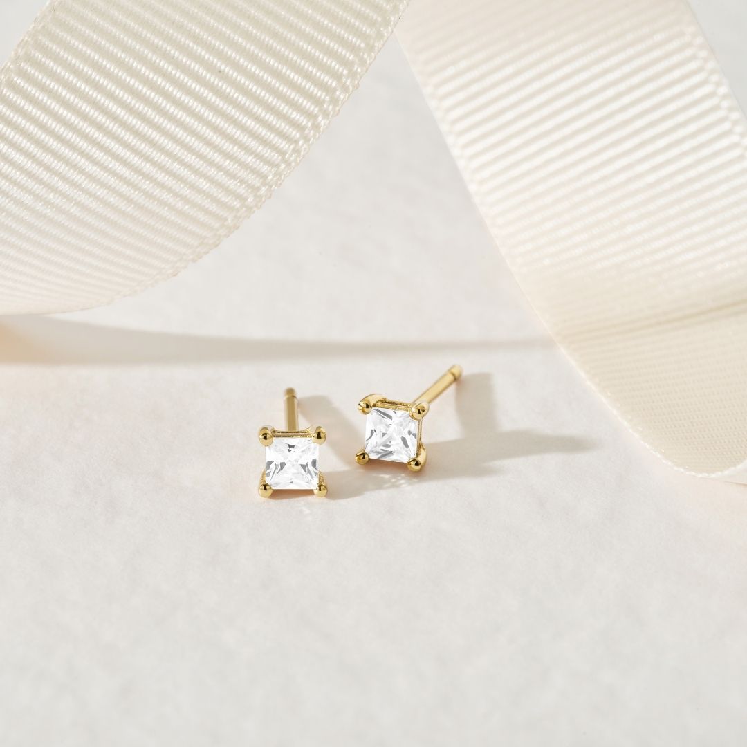 Gold-Tone Crystal-Style Square Stud Earrings