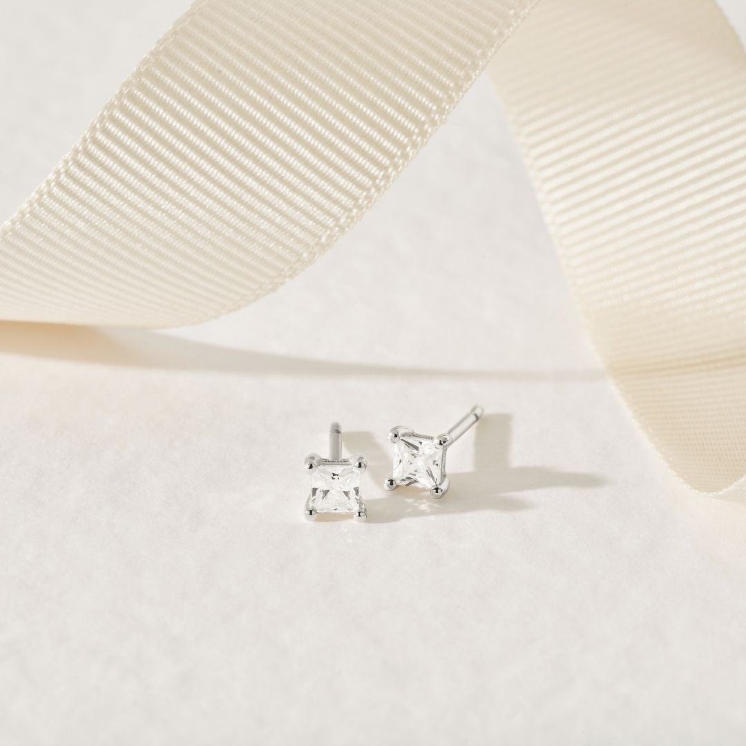 Silver-Tone Crystal-Style Square Stud Earrings