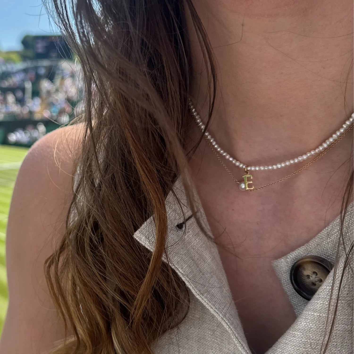 Gold-Tone Small Pearl-Style Initial Letter Choker
