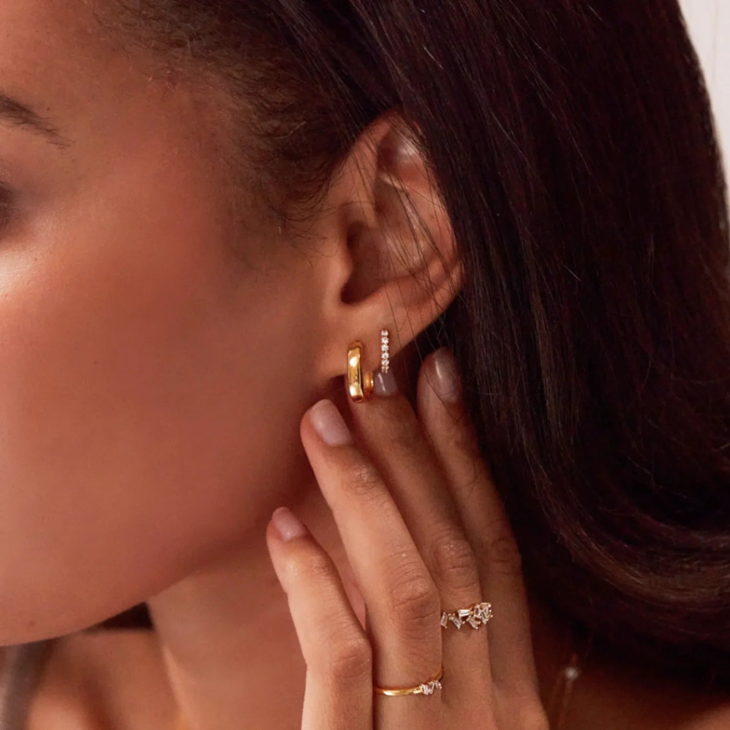 Gold-Tone Thick Squared Hoop Pearl-Style Drop Earrings