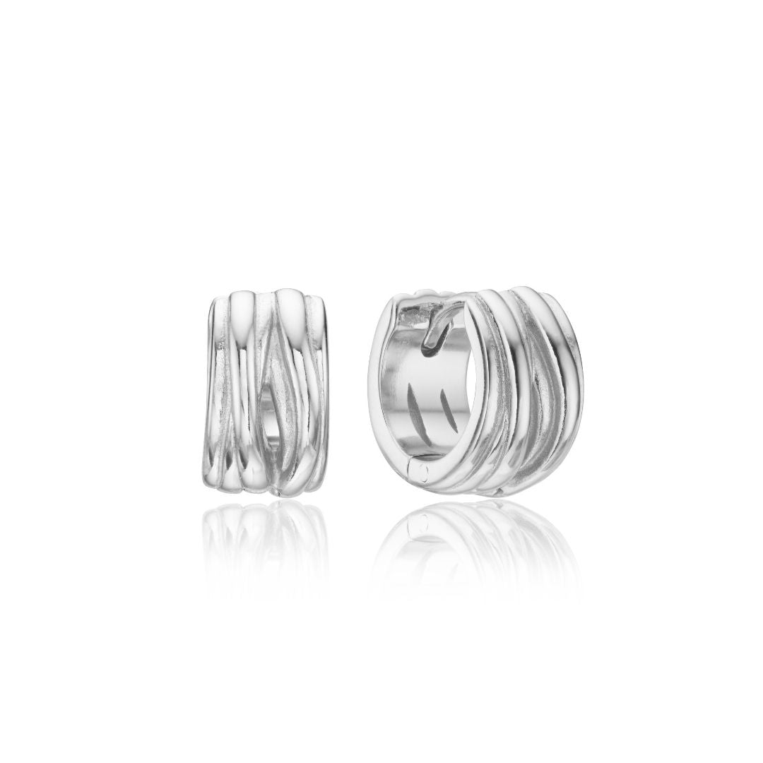 Silver-Tone Chunky Ribbed Huggie Hoop Earrings