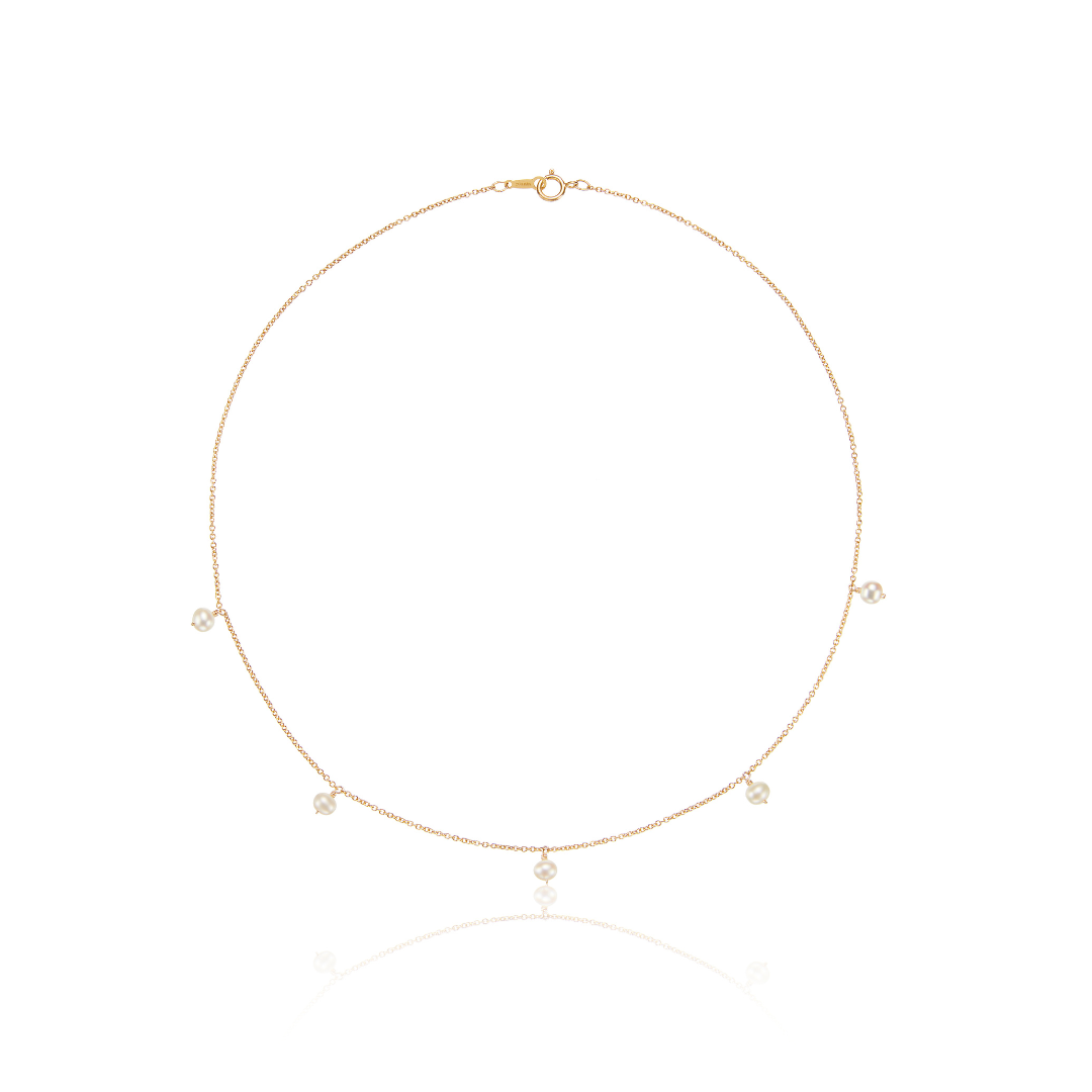 Gold-Tone Five Pearl-Style Drop Choker Necklace