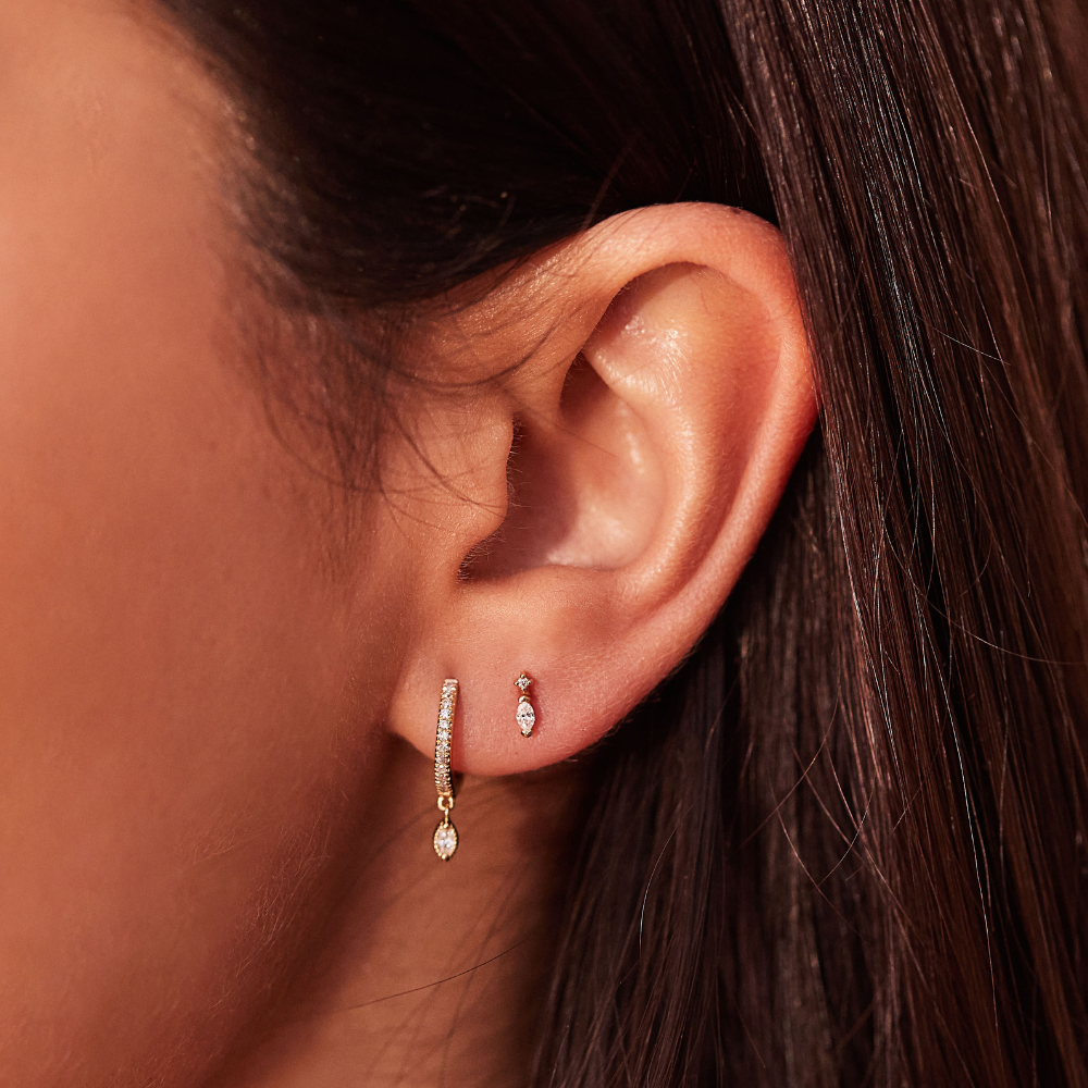 Gold-Tone Marquise Crystal-Style Drop Hoop Earrings