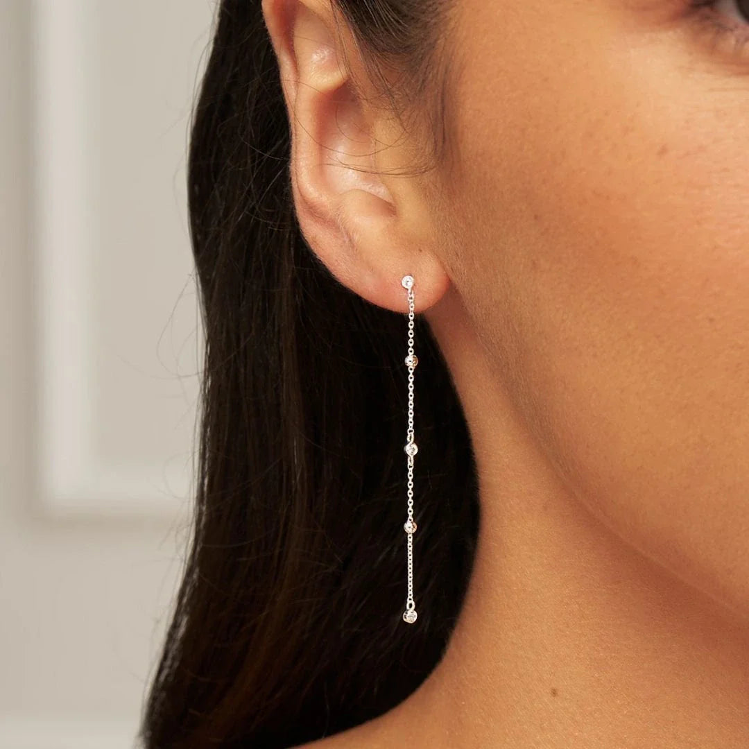 Silver-Tone Crystal-Style Drop Satellite Stud Earrings