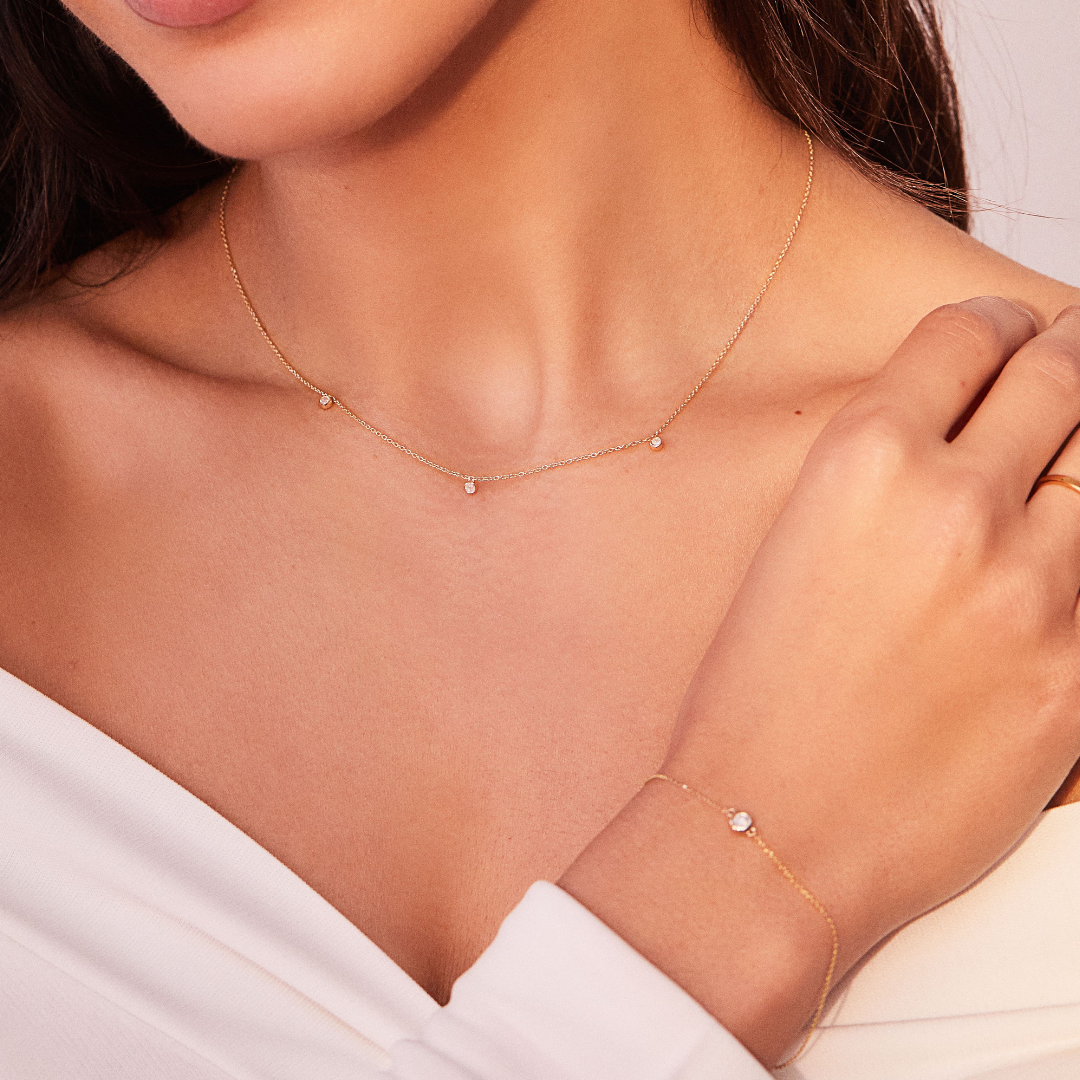 Solid Gold Floating Diamond Drop Necklace