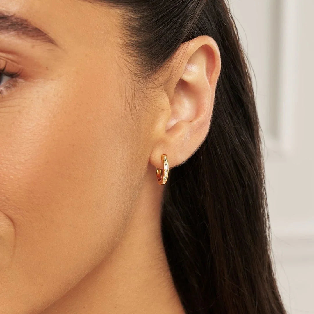 Gold-Tone Crystal-Style Baguette Pearl-Style Drop Hoop Earrings