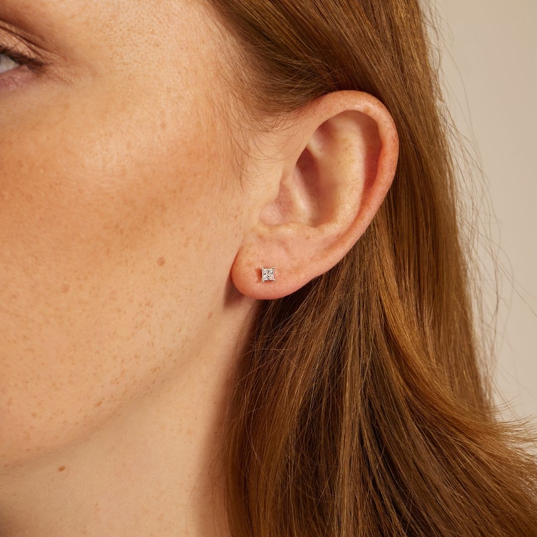 Silver-Tone Crystal-Style Square Stud Earrings