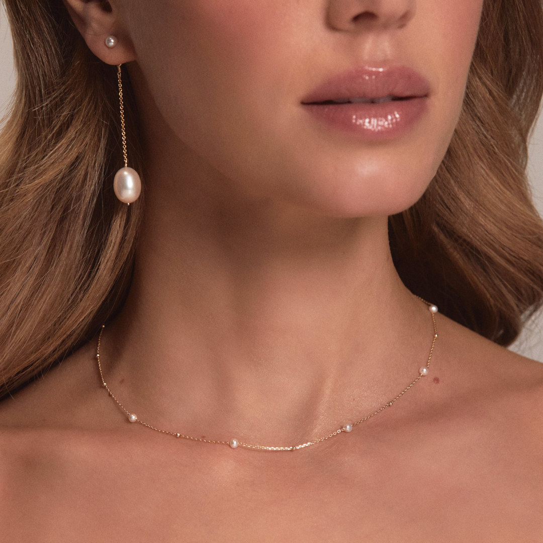 Gold-Tone Large and Small Pearl-Style Drop Stud Earrings