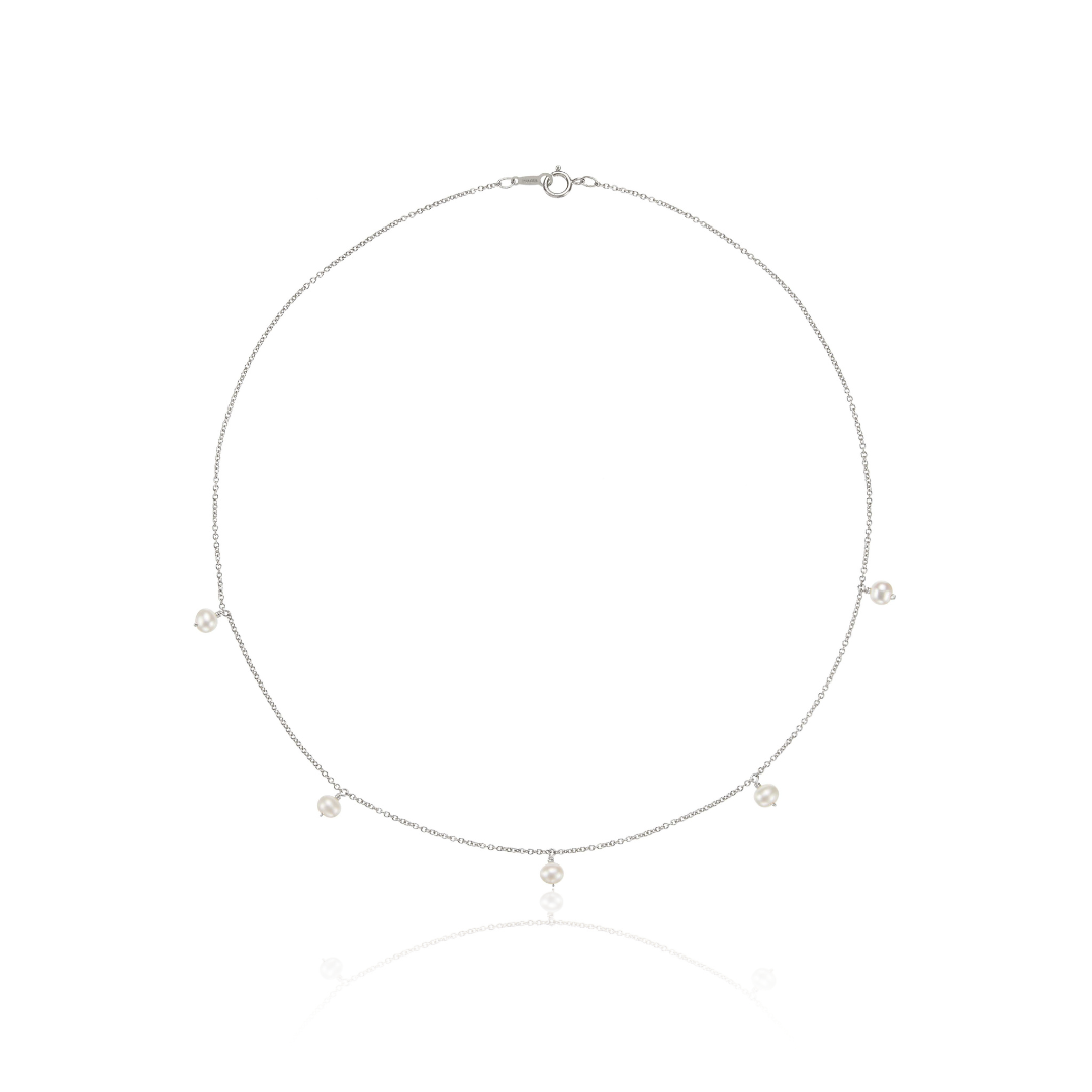 Silver-Tone Five Pearl-Style Drop Choker Necklace