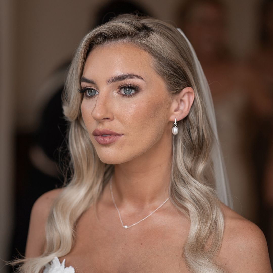 Silver-Tone Pearl-Style Drop Huggie Earrings and Single Pearl-Style Choker Set