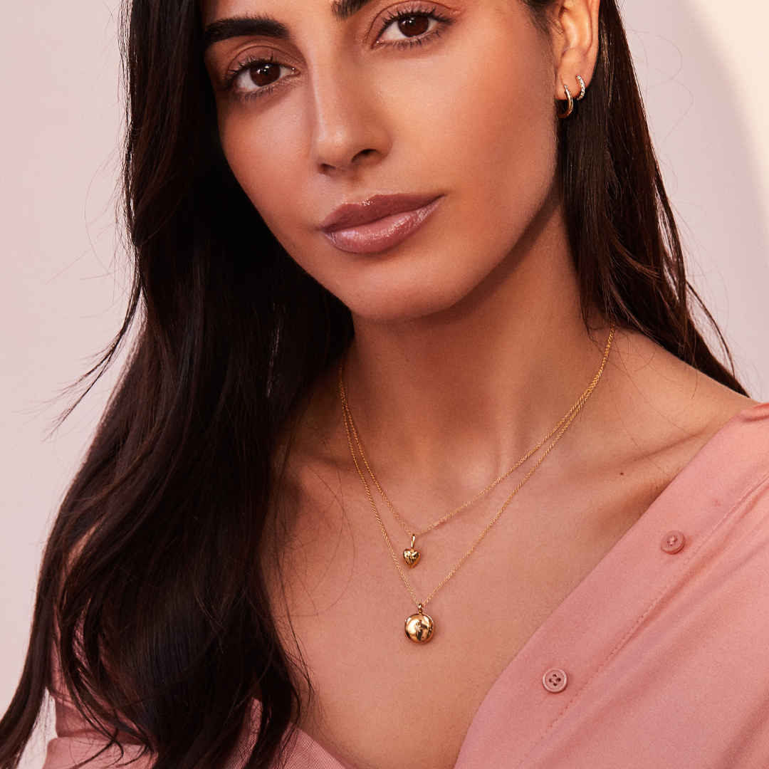Gold-Tone Small Round Crystal-Style Locket Necklace