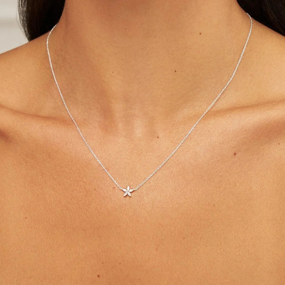 Silver-Tone Crystal-Style Flower Necklace