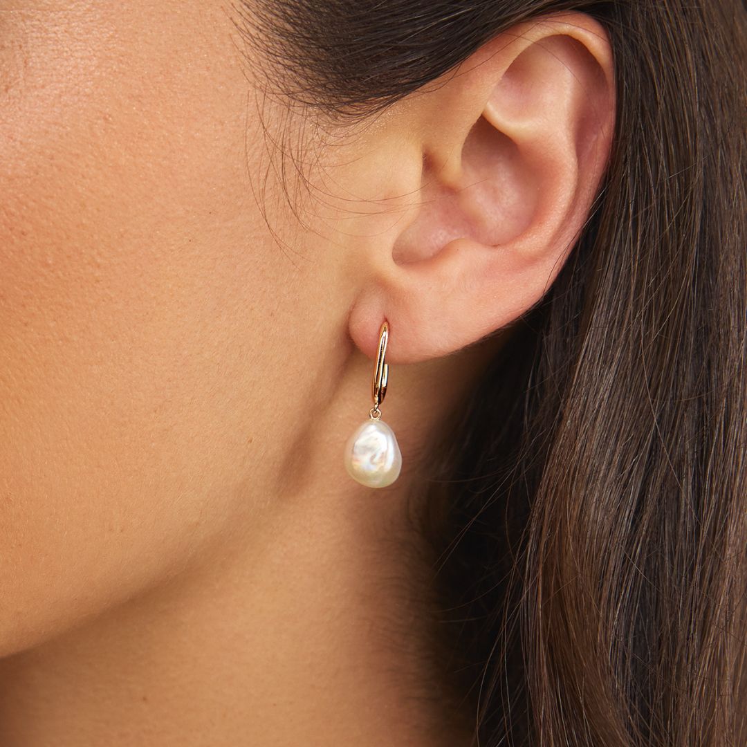 Gold-Tone Hoop Pearl-Style Drop Earrings