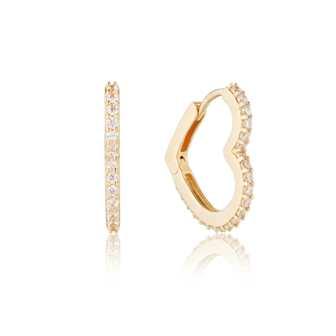 Gold-Tone Crystal-Style Heart Huggie Hoop Earrings
